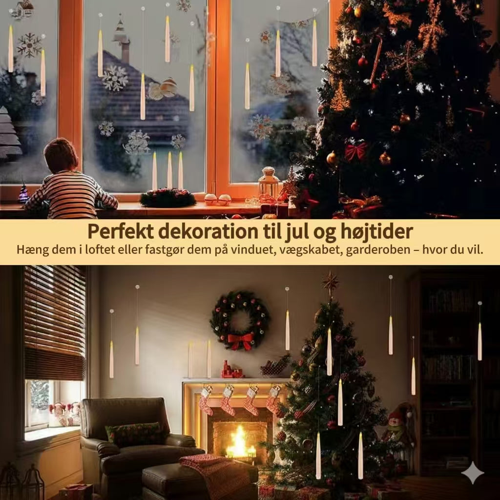 12 Flydende LED Lys med Tryllestav Fjernbetjening – Flammeløse Hængende Lys til Jul & Halloween Dekoration