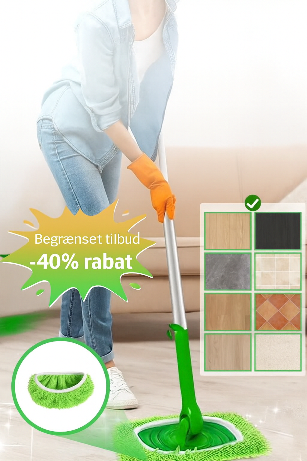 Miljøvenlige moppe-refill pads – genanvendelige og effektive rengøringspuder