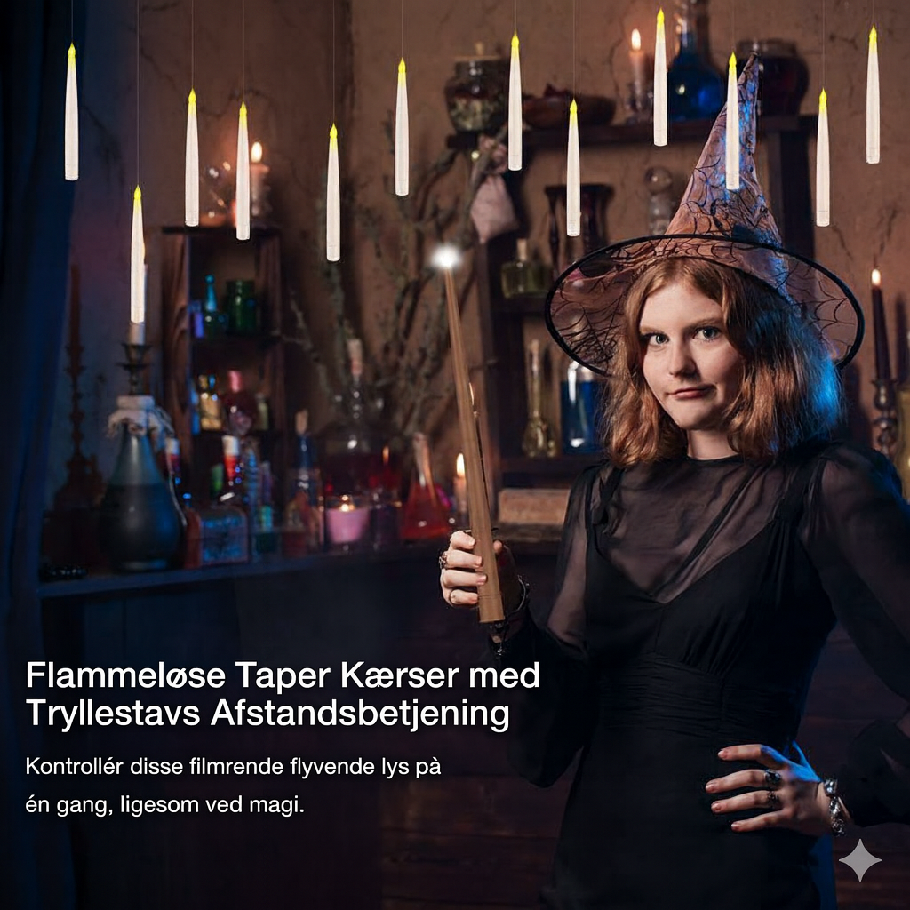 12 Flydende LED Lys med Tryllestav Fjernbetjening – Flammeløse Hængende Lys til Jul & Halloween Dekoration