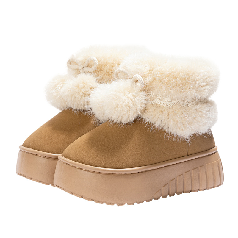 Warme Platform Pantoffels met Pompons