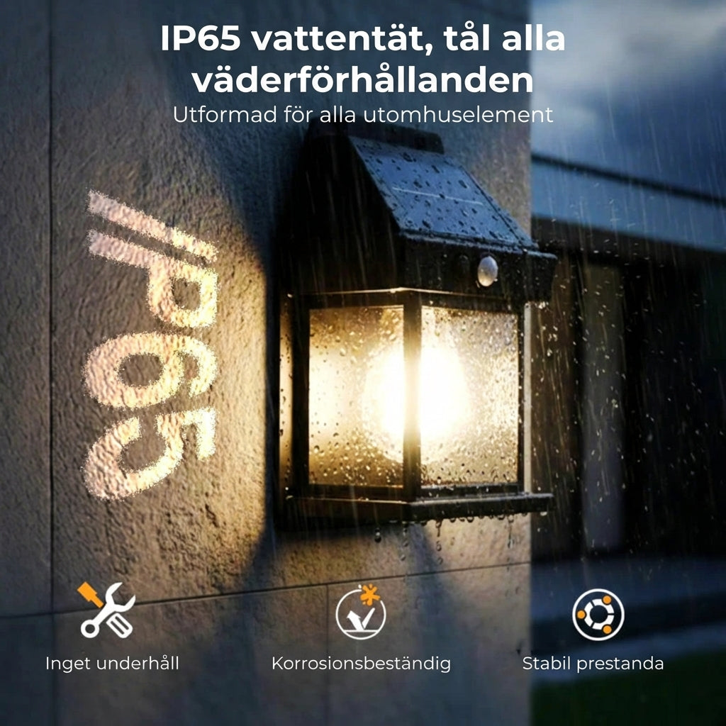 Solvägglampa med rörelsesensor – utomhus solbelysning – trådlös och vattentät (IP65)