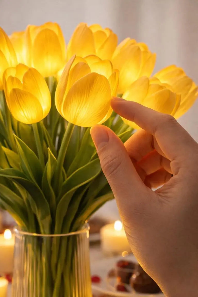 Romantisk LED-tulpanlampa – Stämningsfull nattlampa – Konstgjorda blommor med belysning – Dekoration