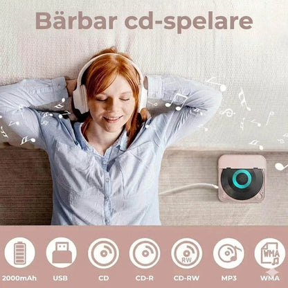 Bärbar CD-spelare med Bluetooth – uppladdningsbar Discman för bilen och på språng (Anti-Shock)