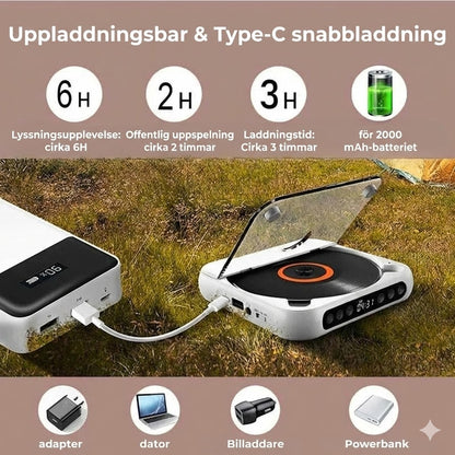 Bärbar CD-spelare med Bluetooth – uppladdningsbar Discman för bilen och på språng (Anti-Shock)