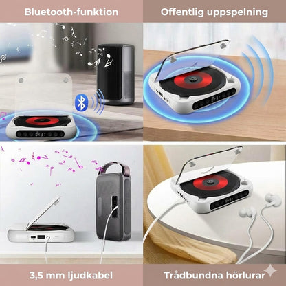 Bärbar CD-spelare med Bluetooth – uppladdningsbar Discman för bilen och på språng (Anti-Shock)