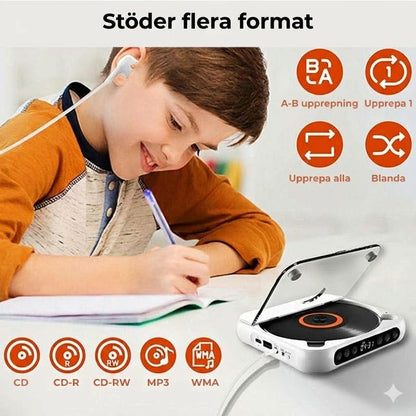 Bärbar CD-spelare med Bluetooth – uppladdningsbar Discman för bilen och på språng (Anti-Shock)
