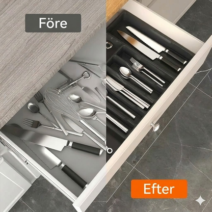 Utdragbar bestickinsats för kökslåda
