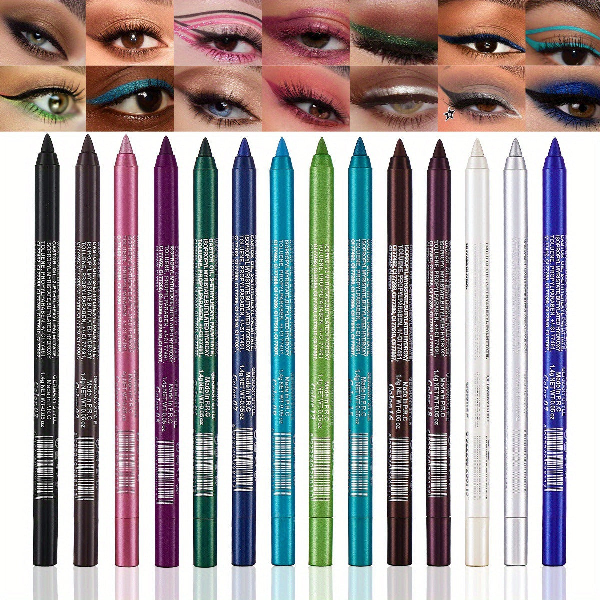 14-delars set med vattenfasta, färgglada gel-eyeliners 👁️🌈✏️
