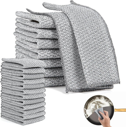 Återanvändbara silverfärgade rengöringsdukar i nät (10-pack) – kraftfull rengöring utan repor – för kastruller, glas och bänkskivor – snabbtorkande och hållbara