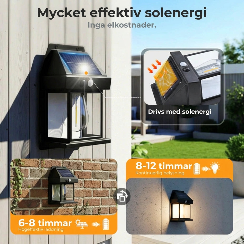 Solvägglampa med rörelsesensor – utomhus solbelysning – trådlös och vattentät (IP65)