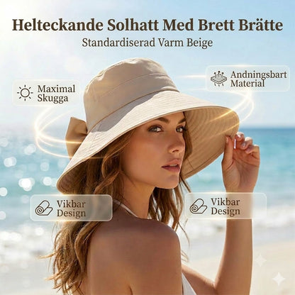 🎀 Bredbrättad solhatt med rosett för dam – vikbar