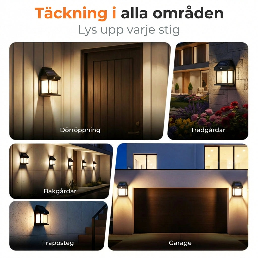 Solvägglampa med rörelsesensor – utomhus solbelysning – trådlös och vattentät (IP65)