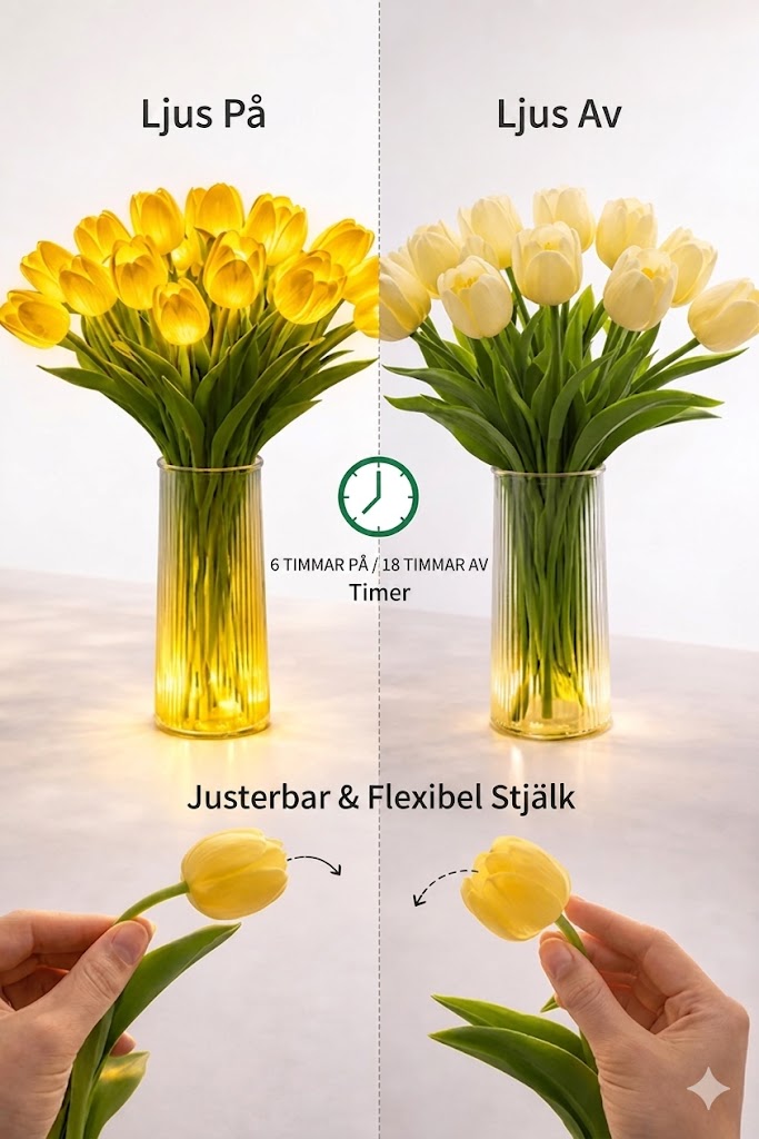 Romantisk LED-tulpanlampa – Stämningsfull nattlampa – Konstgjorda blommor med belysning – Dekoration