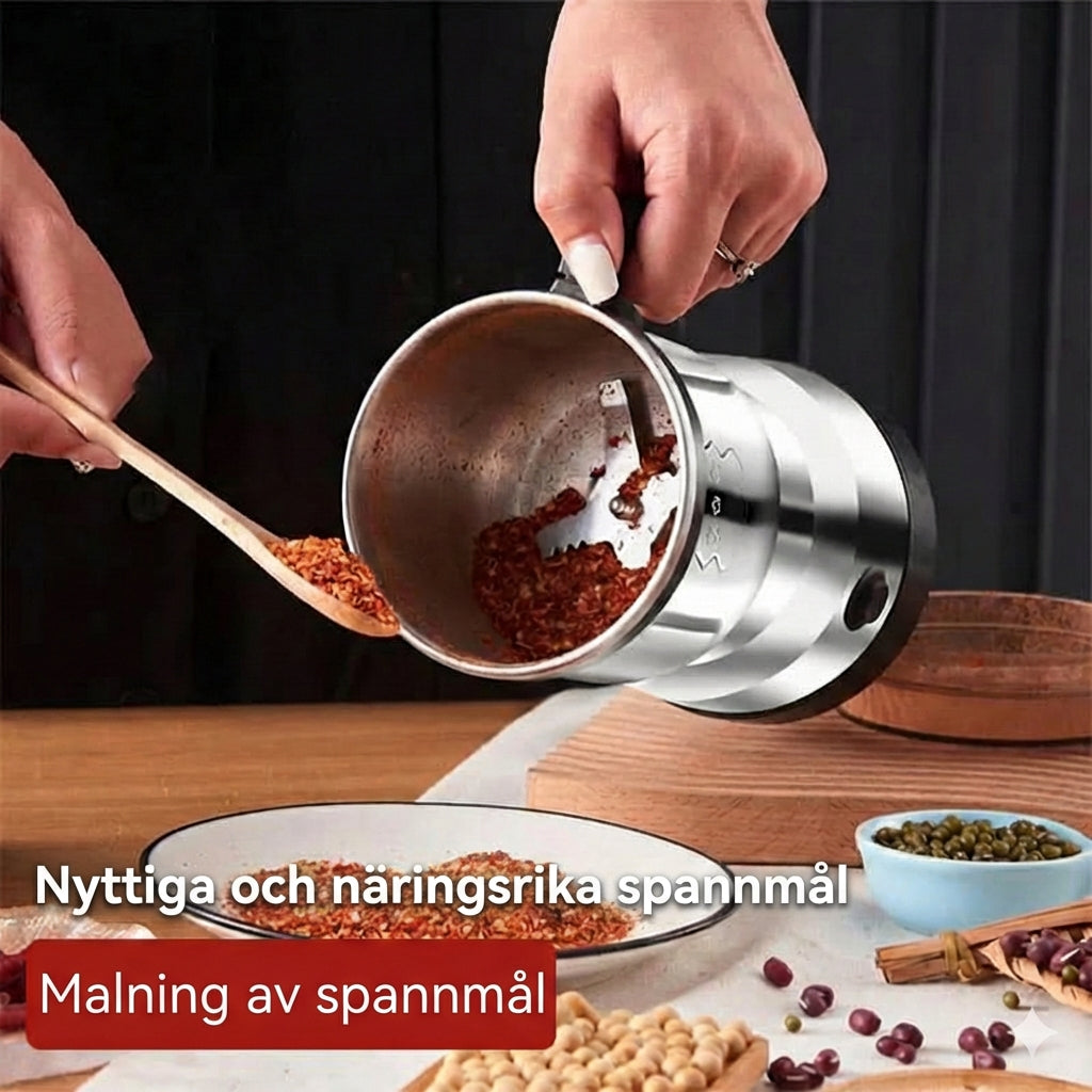Elektrisk kaffe- och kryddkvarn – kvarn i rostfritt stål för kaffe, nötter och frön (kompakt design)