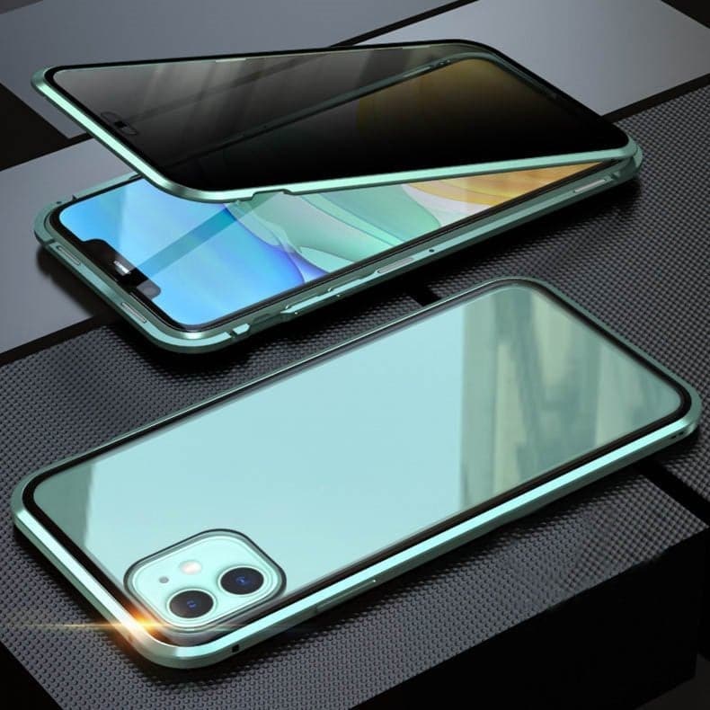 Magnetiskt integritetsskal för iPhone – 360° heltäckande skydd – Härdat integritetsglas – Dubbelsidigt stötskydd