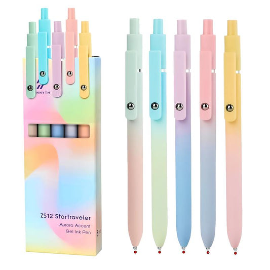 Lyxigt gelpennset (5-pack) – Elegant gradientdesign – 0,5 mm snabbtorkande bläck