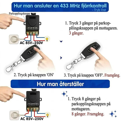 💥Trådlöst set med fjärrkontroll och mottagare – Universell – Plug & Play – Inga kablar⚡