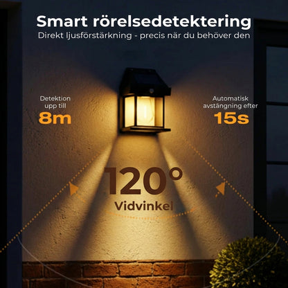 Solvägglampa med rörelsesensor – utomhus solbelysning – trådlös och vattentät (IP65)