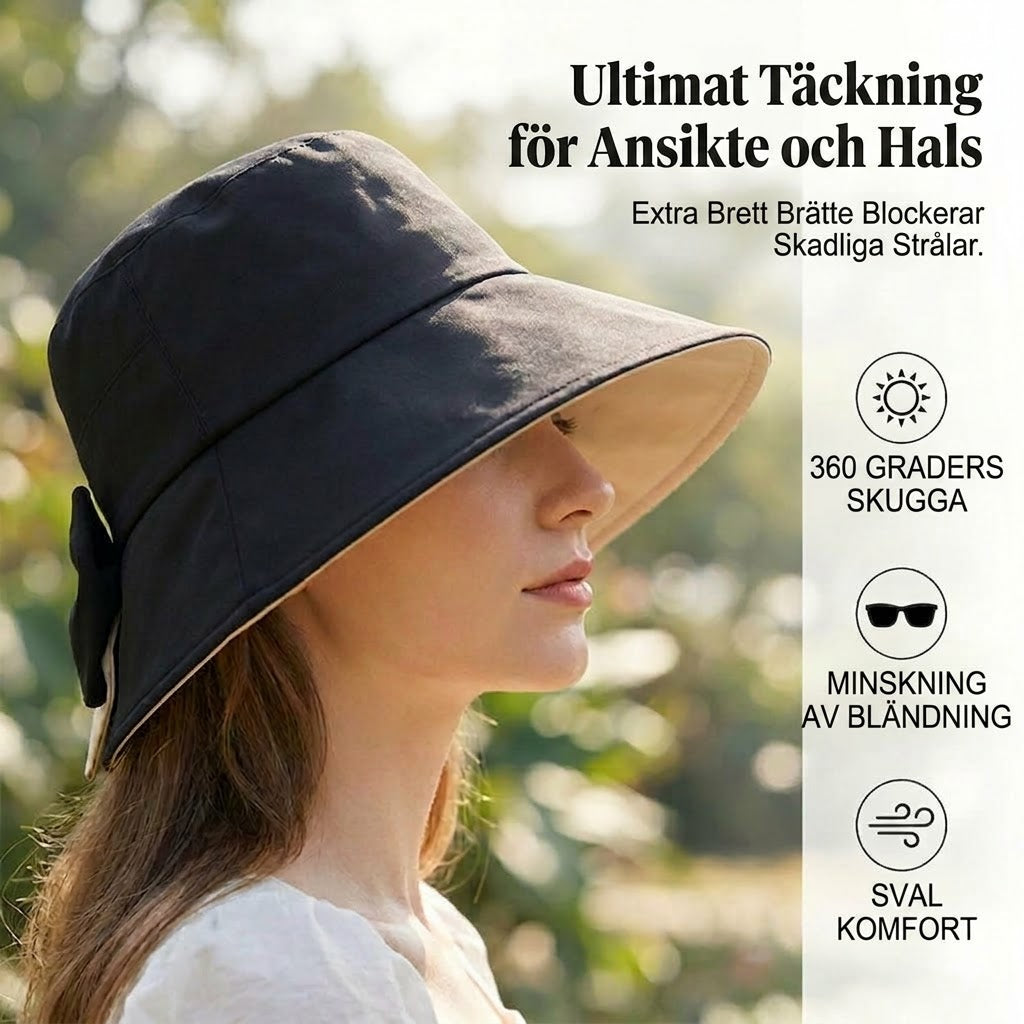 🎀 Bredbrättad solhatt med rosett för dam – vikbar