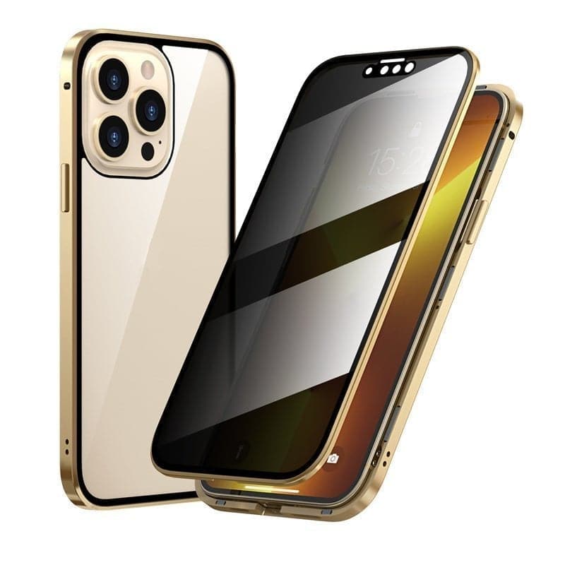 Magnetiskt integritetsskal för iPhone – 360° heltäckande skydd – Härdat integritetsglas – Dubbelsidigt stötskydd