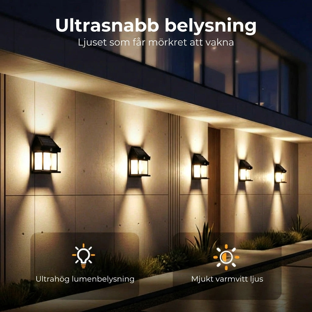 Solvägglampa med rörelsesensor – utomhus solbelysning – trådlös och vattentät (IP65)