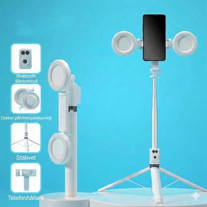 6-i-1 selfiestick med stativ och fill-light – Bluetooth-stativ med fjärrkontroll (för iPhone och Android)