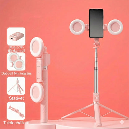 6-i-1 selfiestick med stativ och fill-light – Bluetooth-stativ med fjärrkontroll (för iPhone och Android)