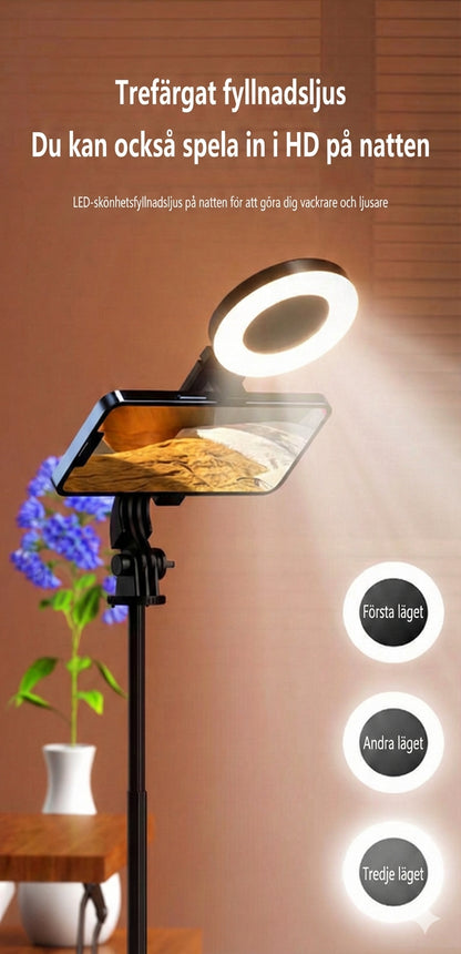 6-i-1 selfiestick med stativ och fill-light – Bluetooth-stativ med fjärrkontroll (för iPhone och Android)