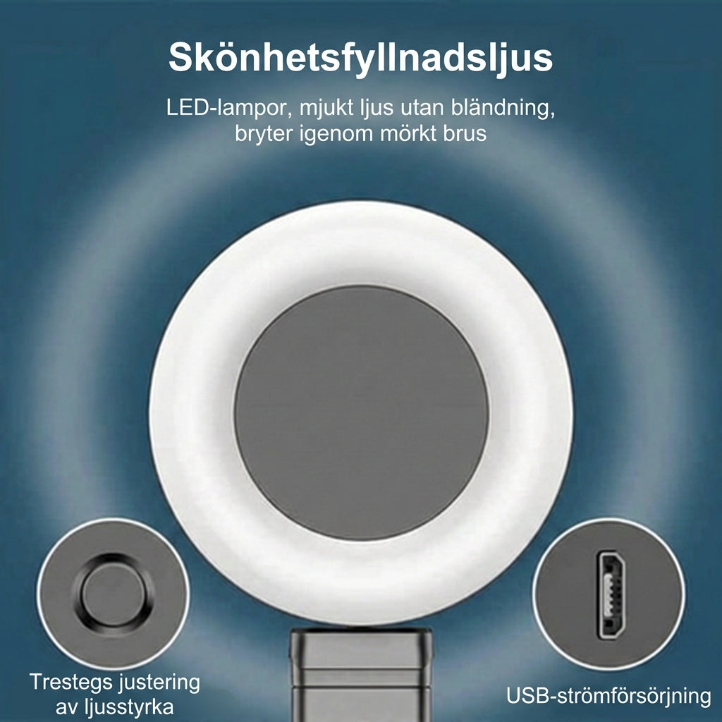 6-i-1 selfiestick med stativ och fill-light – Bluetooth-stativ med fjärrkontroll (för iPhone och Android)
