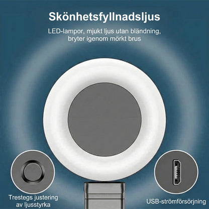 6-i-1 selfiestick med stativ och fill-light – Bluetooth-stativ med fjärrkontroll (för iPhone och Android)