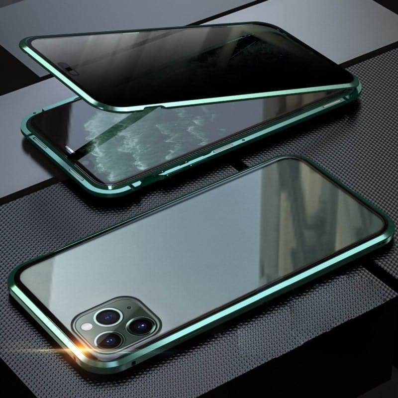 Magnetiskt integritetsskal för iPhone – 360° heltäckande skydd – Härdat integritetsglas – Dubbelsidigt stötskydd