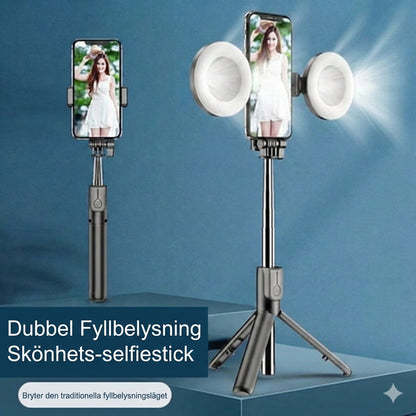 6-i-1 selfiestick med stativ och fill-light – Bluetooth-stativ med fjärrkontroll (för iPhone och Android)