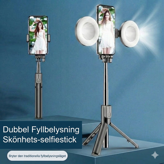 6-i-1 selfiestick med stativ och fill-light – Bluetooth-stativ med fjärrkontroll (för iPhone och Android)