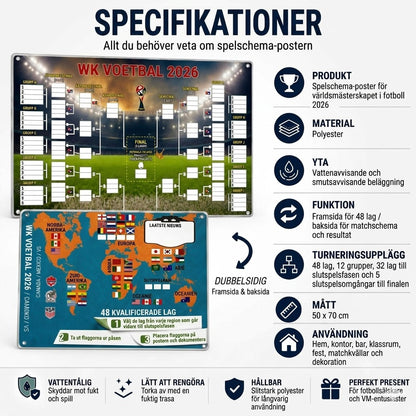 Matchprogramsplakat för VM 2026 — fyll i tabellen, lägg dina spel, följ hela turneringen.