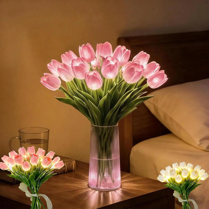 Romantisk LED-tulpanlampa – Stämningsfull nattlampa – Konstgjorda blommor med belysning – Dekoration