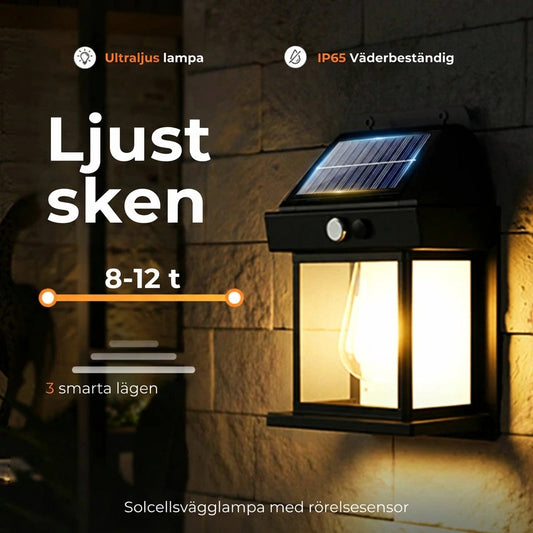 Solvägglampa med rörelsesensor – utomhus solbelysning – trådlös och vattentät (IP65)