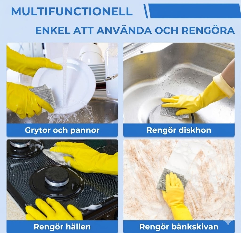 Återanvändbara silverfärgade rengöringsdukar i nät (10-pack) – kraftfull rengöring utan repor – för kastruller, glas och bänkskivor – snabbtorkande och hållbara