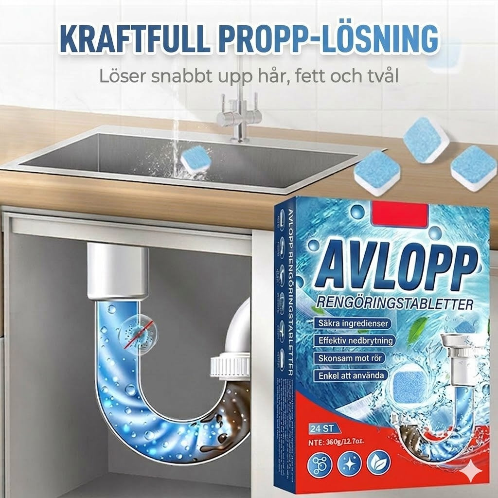 🚽 Tabletter för snabb avloppsrensning – lämpliga för kök, badrum och avlopp.