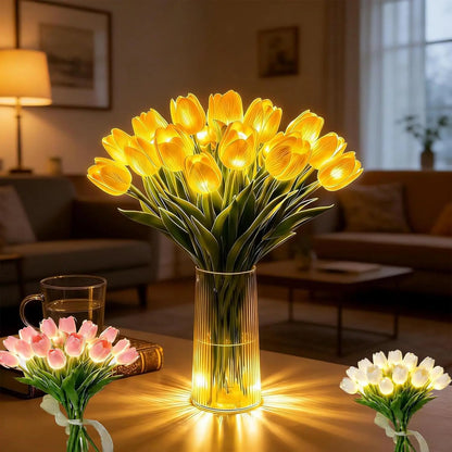 Romantisk LED-tulpanlampa – Stämningsfull nattlampa – Konstgjorda blommor med belysning – Dekoration