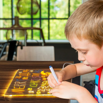 DoodleGlow™ magisk LED-ritplatta – lysande ritplatta för barn (med pennor och mallar)