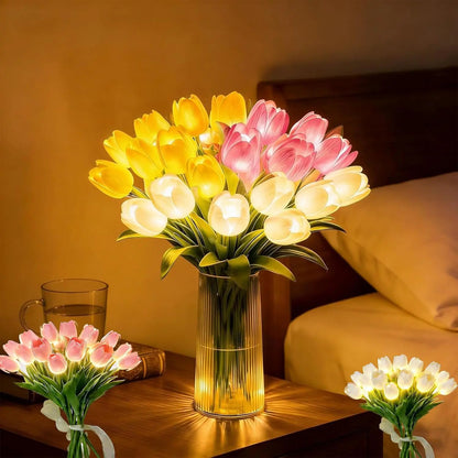 Romantisk LED-tulpanlampa – Stämningsfull nattlampa – Konstgjorda blommor med belysning – Dekoration