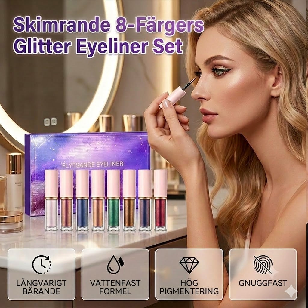 ✨ 8-delat set med glittriga flytande eyeliners