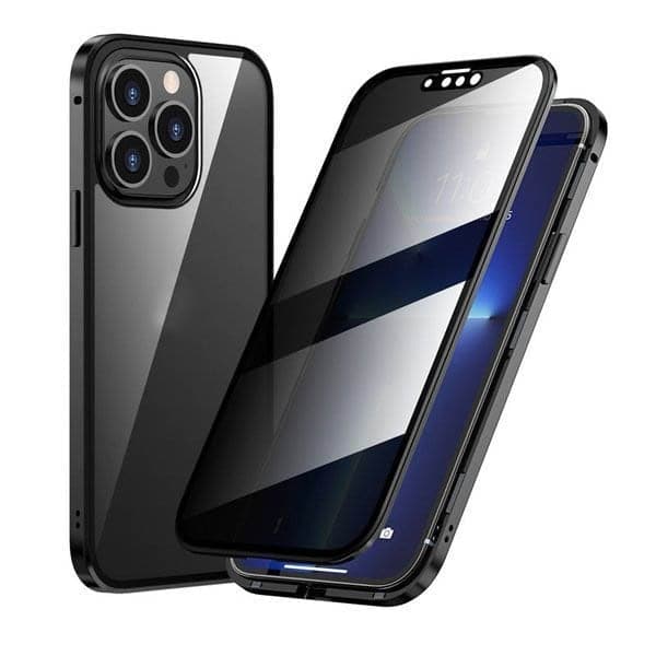 Magnetiskt integritetsskal för iPhone – 360° heltäckande skydd – Härdat integritetsglas – Dubbelsidigt stötskydd