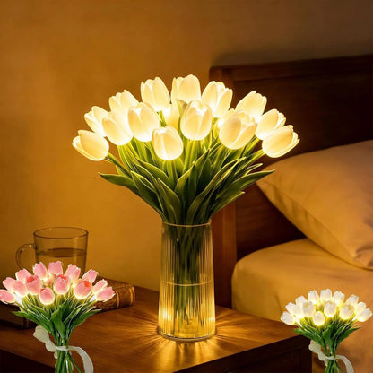 Romantisk LED-tulpanlampa – Stämningsfull nattlampa – Konstgjorda blommor med belysning – Dekoration