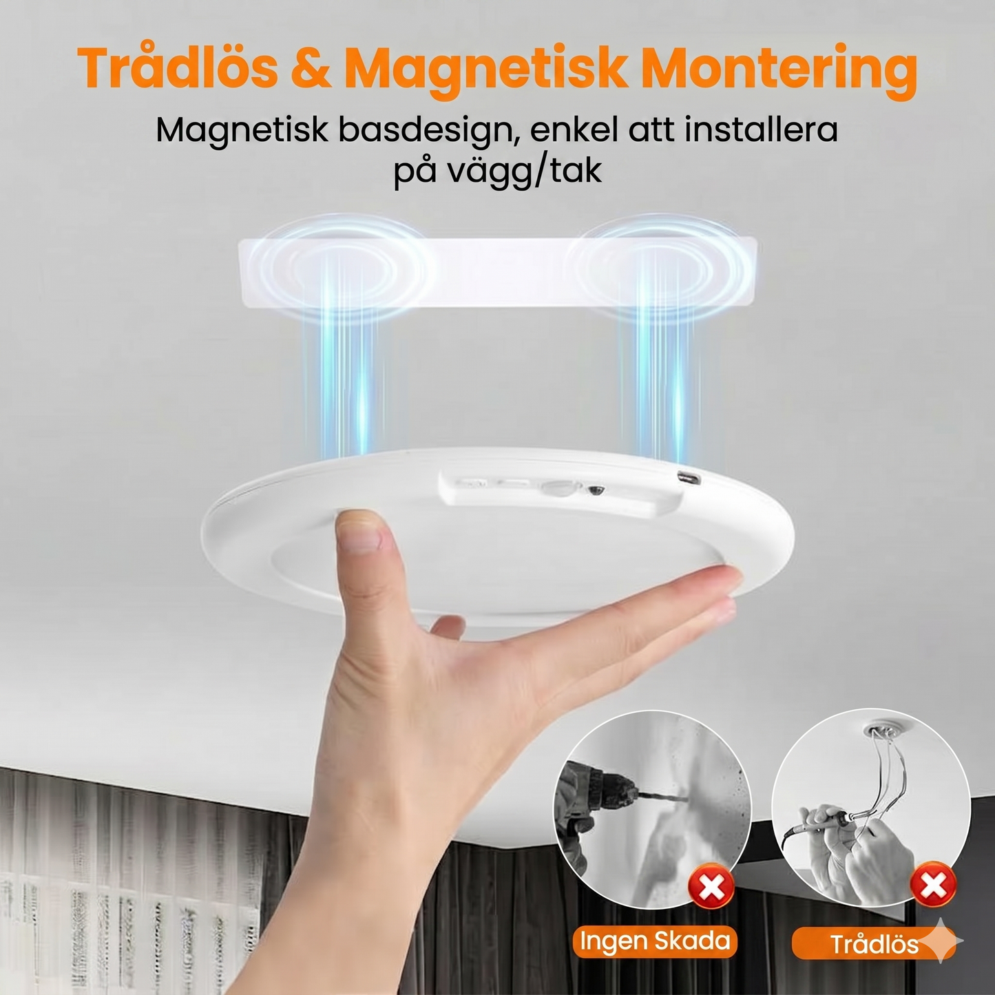 Uppladdningsbar taklampa med rörelsesensor – Trådlös inkl. fjärrkontroll