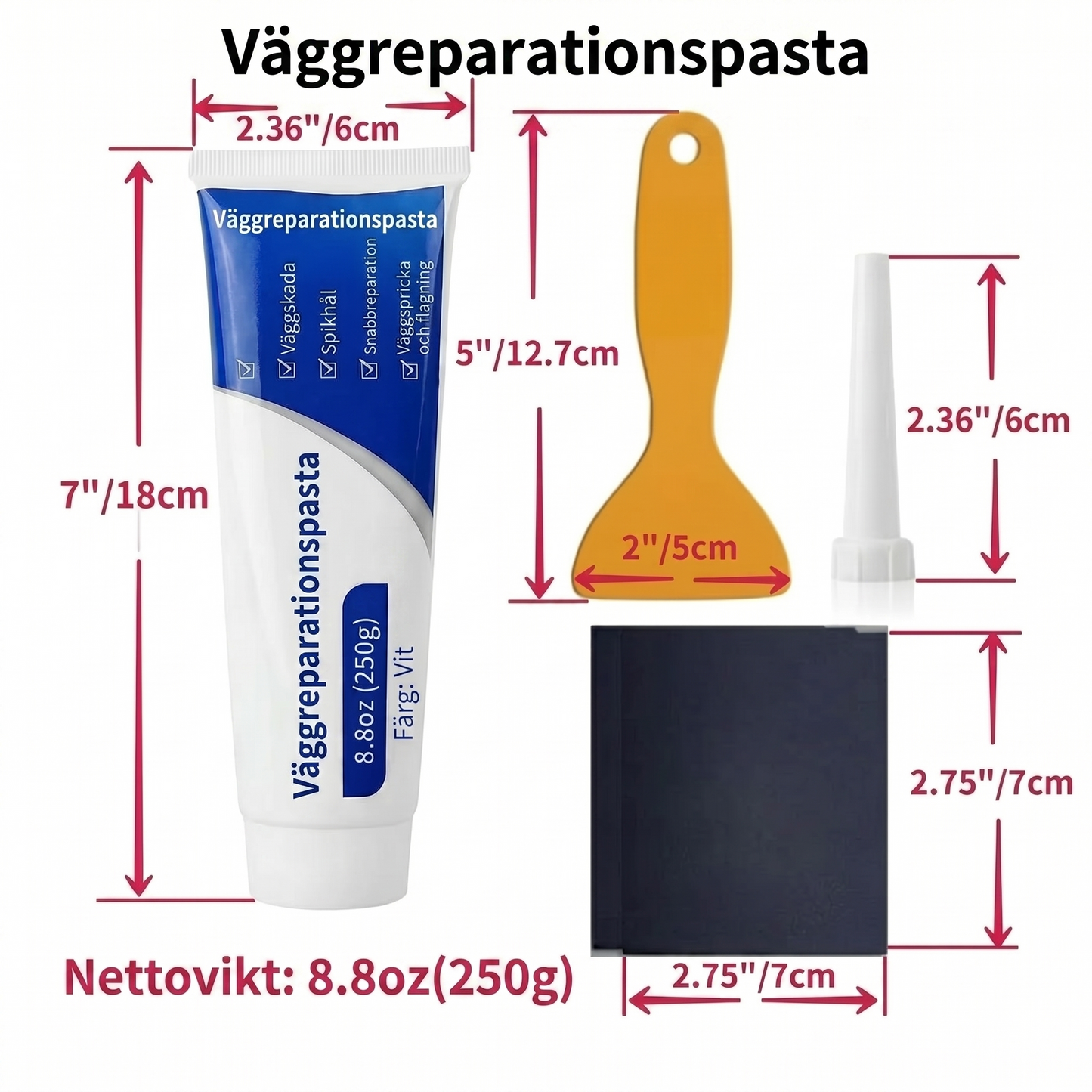 Vitt väggspackel – 250 g – För reparation av hål och sprickor
