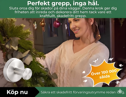 [2-pack] Kraftfulla sugkoppskrokar – Självhäftande väggkrokar utan borrning