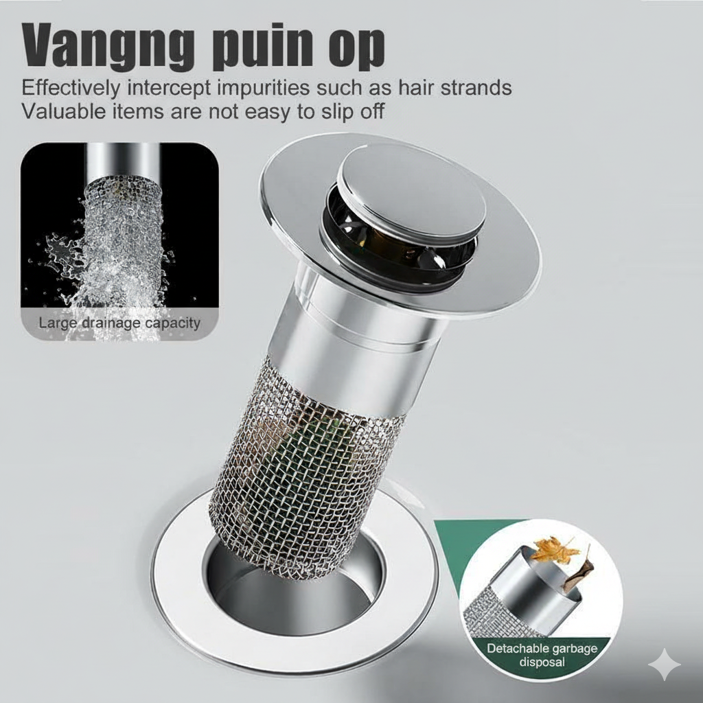 2-in-1 Afvoerstop en Haarzeef voor de Wastafel