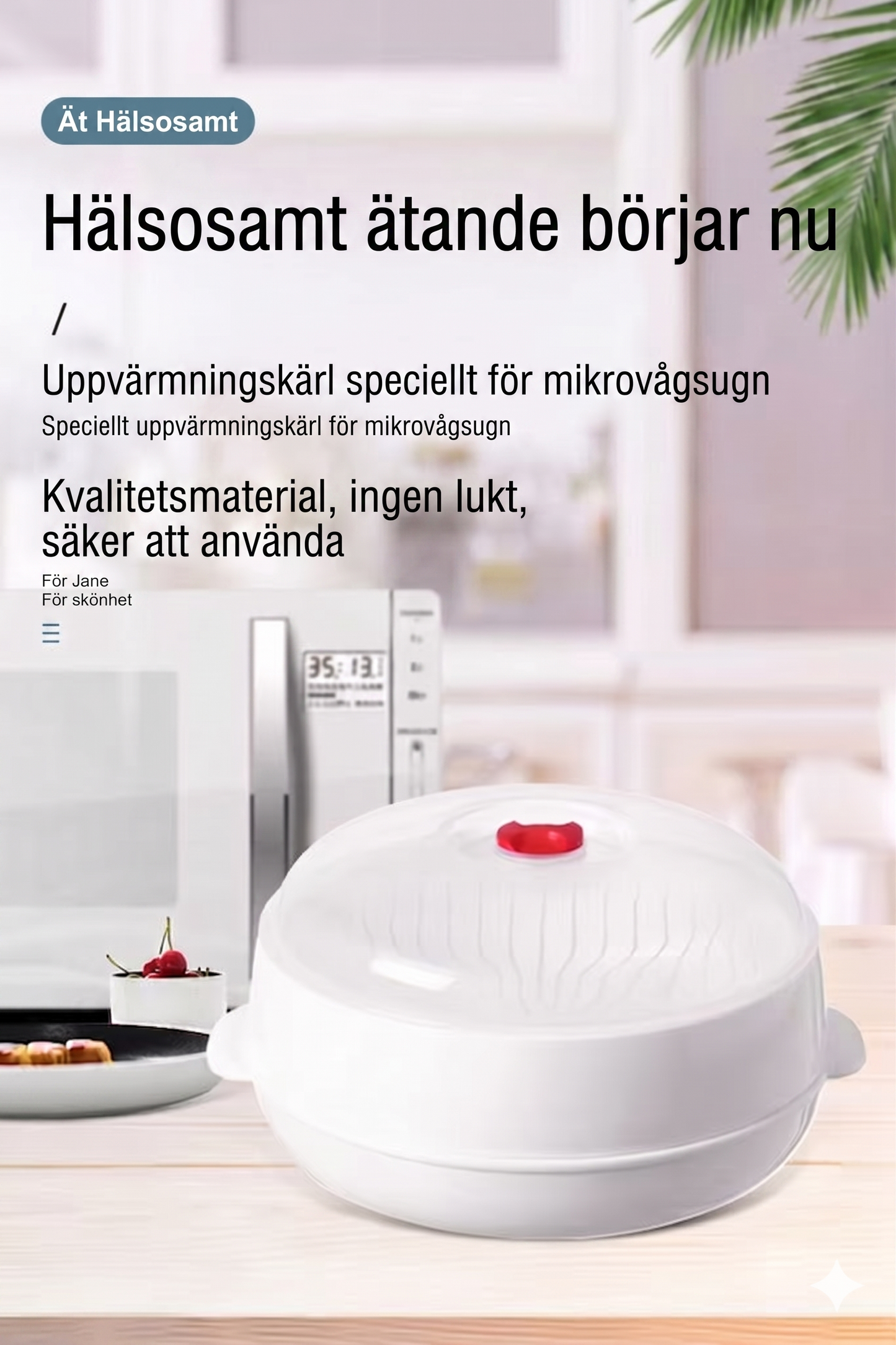 Multifunktionell mikrovågsångare - med varmhållningsfunktion - hälsosam matlagning och ångkokning