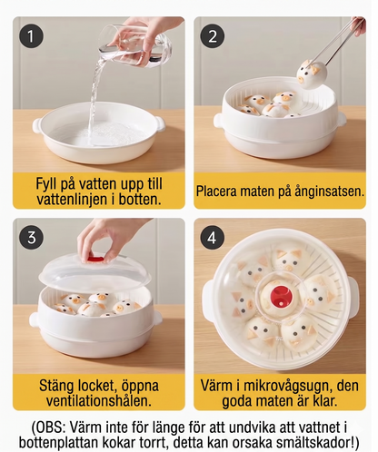 Multifunktionell mikrovågsångare - med varmhållningsfunktion - hälsosam matlagning och ångkokning
